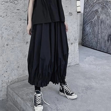 AIDASE  -  Summer New Men's Solid Color Wide-Leg Lantern Skirt Pants Retro Fashion Trend Casual Simple Loose Breathable Niche Men's Bottoms aidase-shop